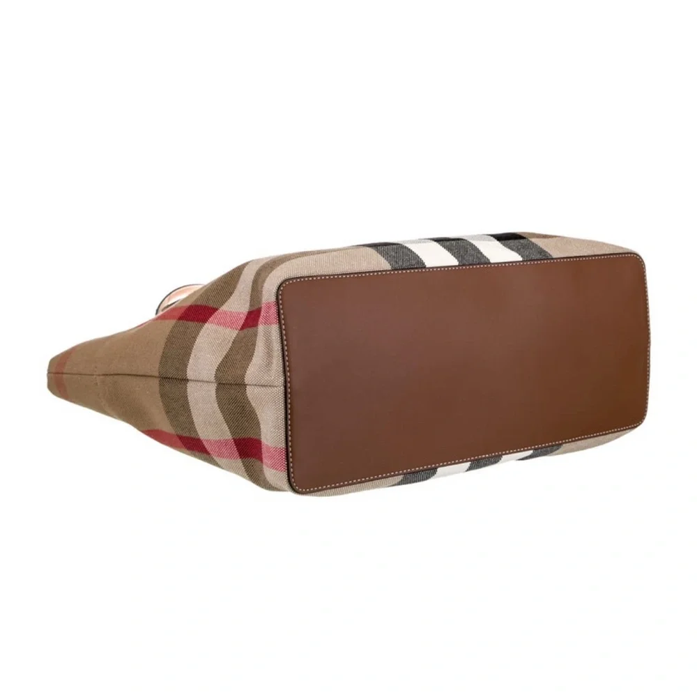 NWT Burberry Tote in Brown, Red, and Black Check - Picture 6 of 6